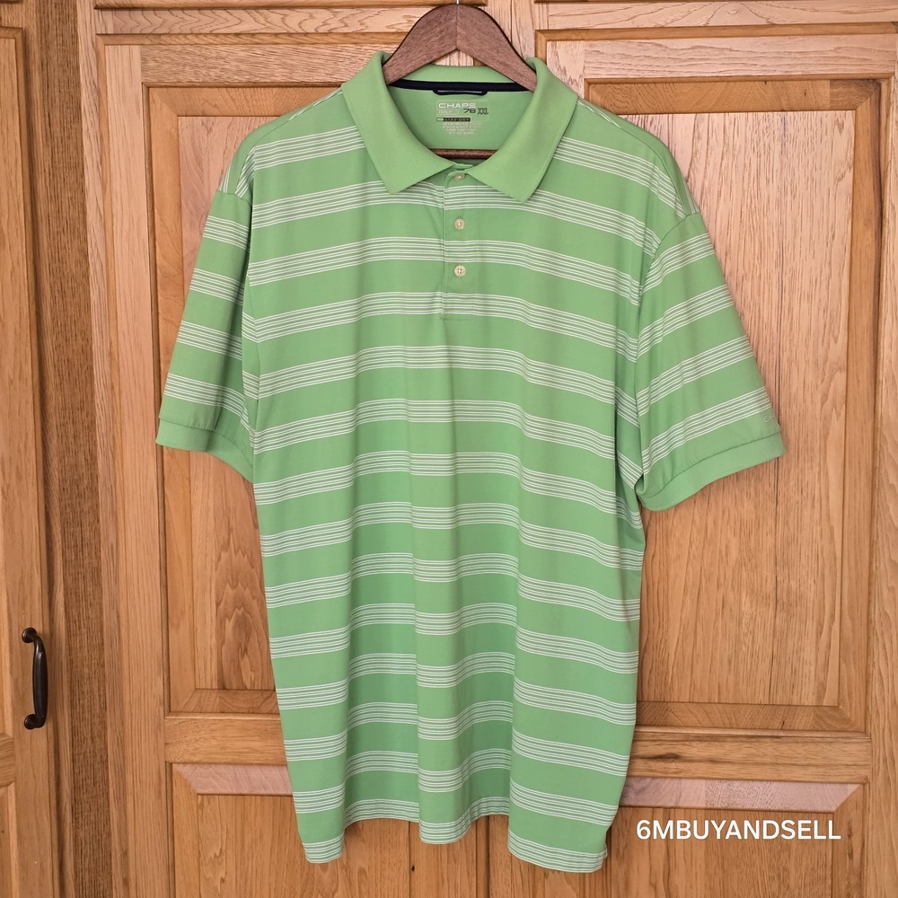 Chaps Golf Mens XXL Green‎ Striped Stay-Dry Performance Polo Shirt Short Sleeve